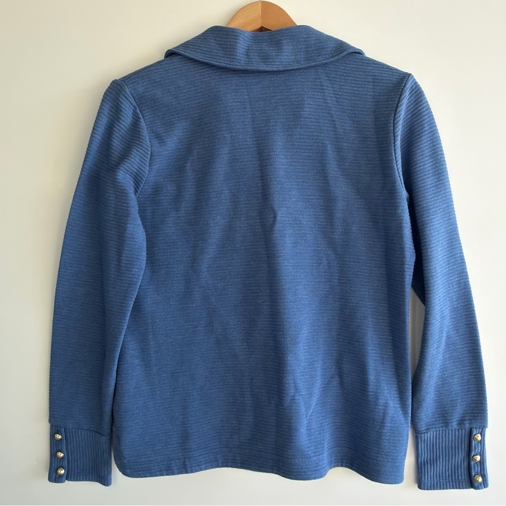 Talbots Ribbed Polo V-Neck Sweater Small Cornflower Blue Cotton Preppy Knit - Picture 10 of 14